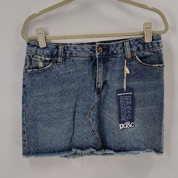 Paper Denim & Cloth Denim Mini Skirt Size 29 Raw Hem Distressing - Picture 1 of 10